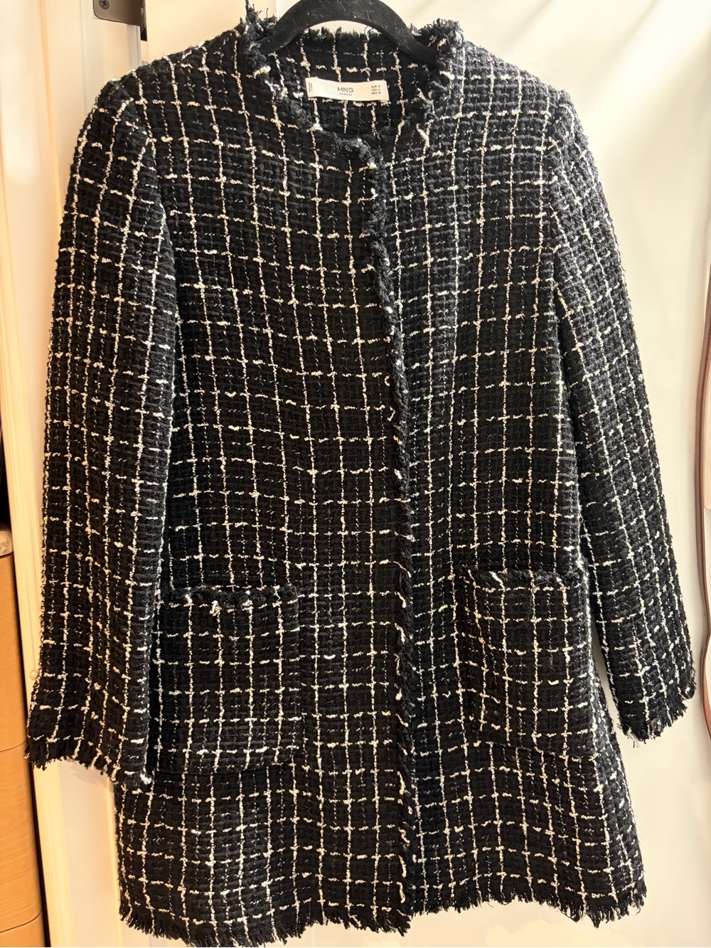 Mango Black & White Tweed Blazer Coat